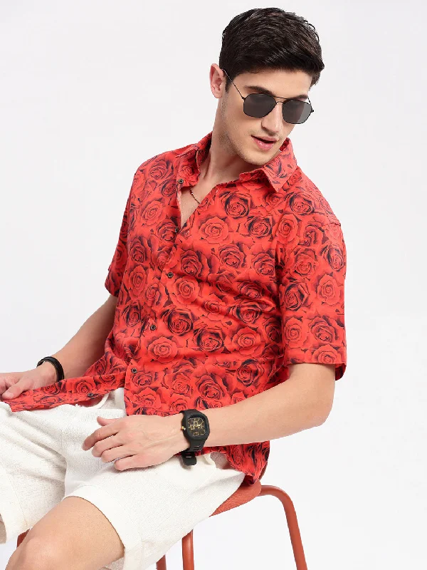 Men's Stretch - Fabric Casual Shirts in Navy Blue for a Comfortable and Flexible FitMen Spread Collar Floral Red Casual Shirt Men's Stretch - Fabric Casual Shirts in Navy Blue for a Comfortable and Flexible FitMen Spread Collar Floral Red Casual Shirt