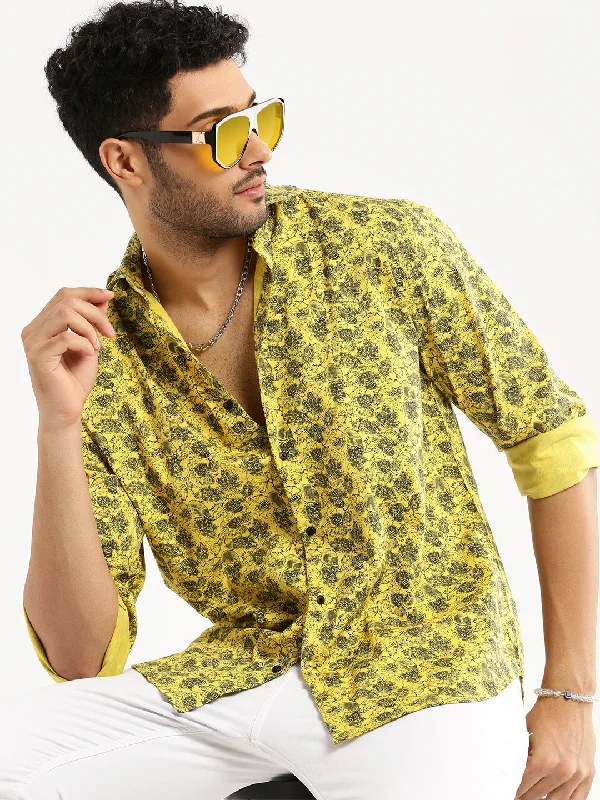 Men's Graphic - Printed Casual Shirts with Pop - Culture References for a Fun and Stylish LookMen Yellow Spread Collar Floral Shirt Men's Graphic - Printed Casual Shirts with Pop - Culture References for a Fun and Stylish LookMen Yellow Spread Collar Floral Shirt