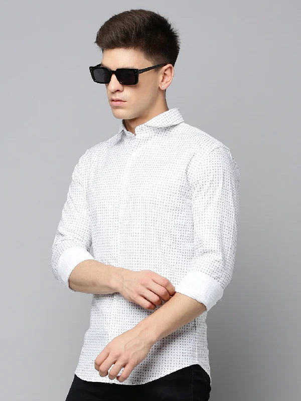 Men's Embroidered Detail Casual Shirts in Beige for a Touch of EleganceMen White Printed Casual Shirt Men's Embroidered Detail Casual Shirts in Beige for a Touch of EleganceMen White Printed Casual Shirt
