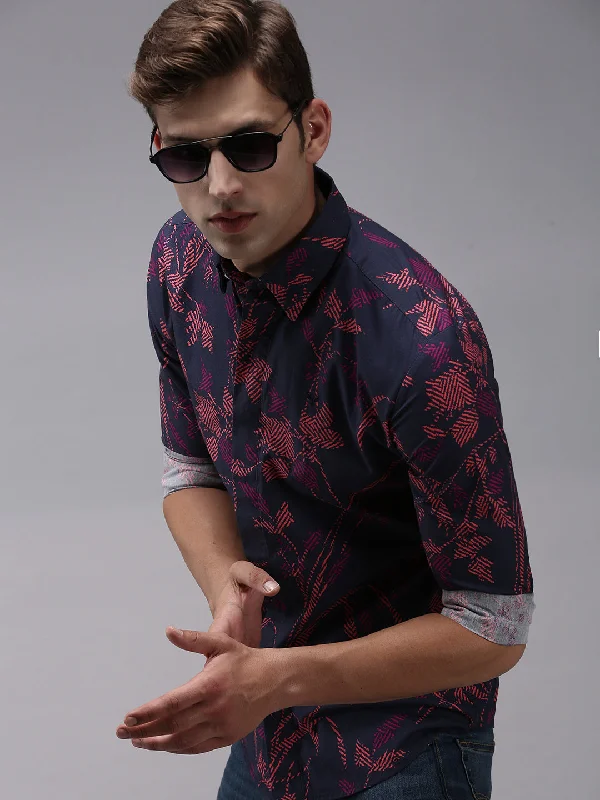 Men's Stretch - Fabric Casual Shirts in Navy Blue for a Comfortable and Flexible FitMen Blue Printed Casual Shirt Men's Stretch - Fabric Casual Shirts in Navy Blue for a Comfortable and Flexible FitMen Blue Printed Casual Shirt