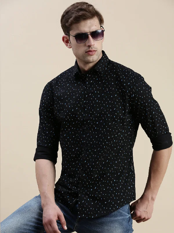 Men's Wrinkle - Resistant Polyester Blend Casual Shirts for Easy Travel and MaintenanceMen Black Geometrical Casual Shirt Men's Wrinkle - Resistant Polyester Blend Casual Shirts for Easy Travel and MaintenanceMen Black Geometrical Casual Shirt