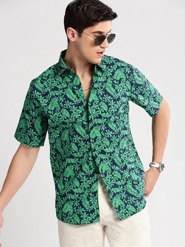 Men's Sustainable Recycled Material Casual Shirts for Eco - Conscious ConsumersMen Spread Collar Floral Green Casual Shirt Men's Sustainable Recycled Material Casual Shirts for Eco - Conscious ConsumersMen Spread Collar Floral Green Casual Shirt