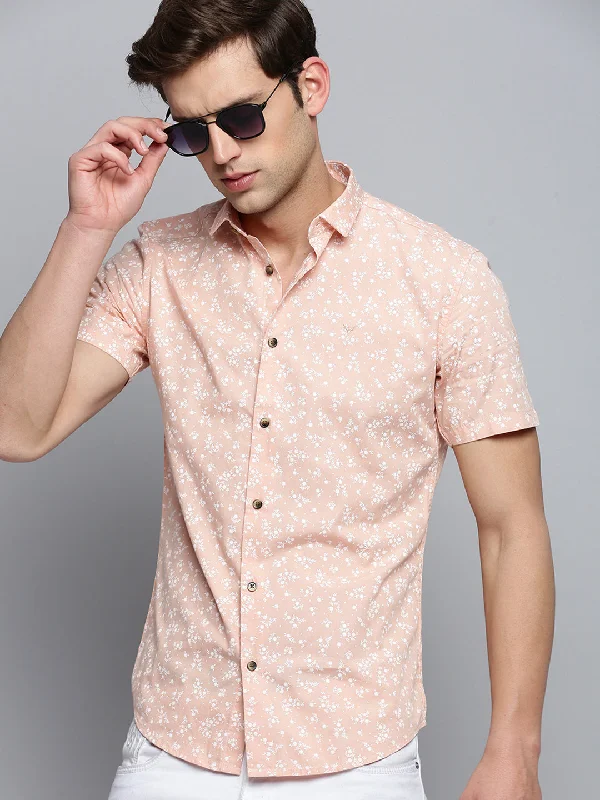 Men's Thermal - Lined Casual Shirts in Black for Added Warmth in Cold WeatherMen Peach Printed Casual Shirt Men's Thermal - Lined Casual Shirts in Black for Added Warmth in Cold WeatherMen Peach Printed Casual Shirt