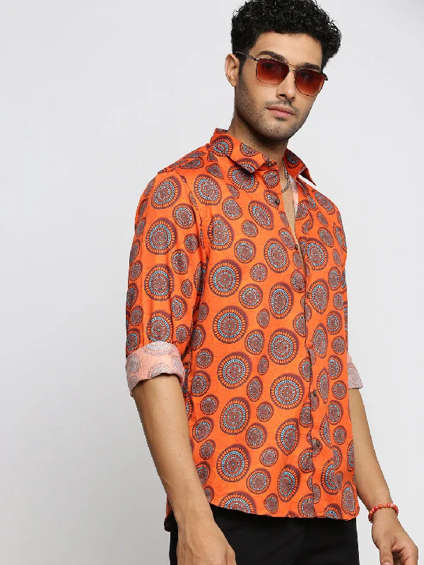 Men's Distressed Denim Casual Shirts with Frayed Edges for a Trendy and Rugged LookMen Orange Spread Collar Ethnic Motifs Shirt Men's Distressed Denim Casual Shirts with Frayed Edges for a Trendy and Rugged LookMen Orange Spread Collar Ethnic Motifs Shirt