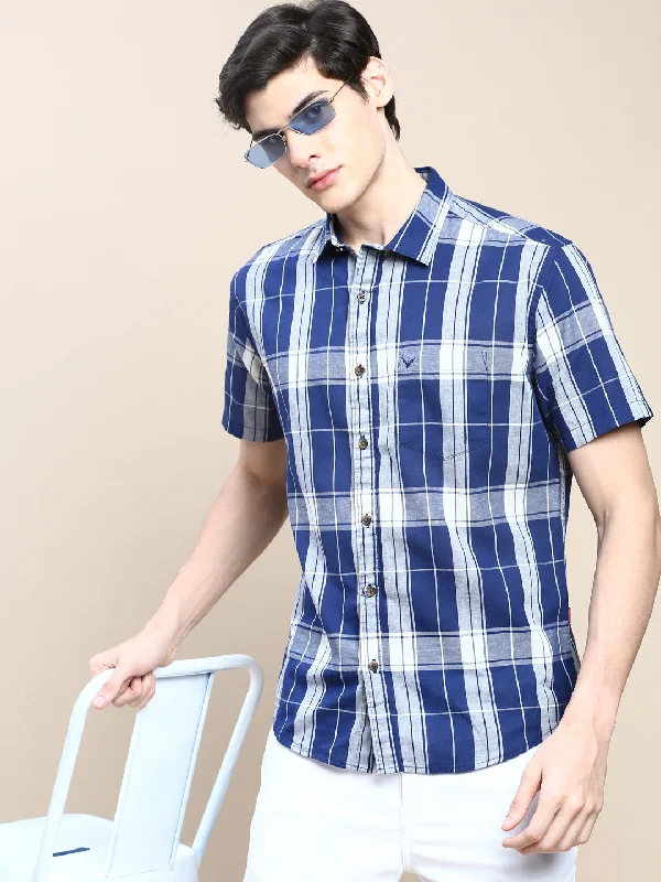 Men's Button - Down Oxford Casual Shirts in Crisp White for a Classic and Versatile StyleMen Spread Collar Checked Blue Shirt Men's Button - Down Oxford Casual Shirts in Crisp White for a Classic and Versatile StyleMen Spread Collar Checked Blue Shirt