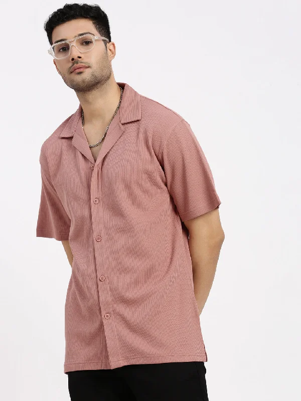 Men's Moisture - Wicking Performance Fabric Casual Shirts for Outdoor ActivitiesMen Peach Cuban Collar Solid Shirt Men's Moisture - Wicking Performance Fabric Casual Shirts for Outdoor ActivitiesMen Peach Cuban Collar Solid Shirt
