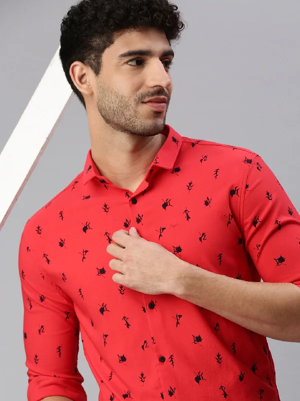 Men's Moisture - Wicking Performance Fabric Casual Shirts for Outdoor ActivitiesMen Red Printed Casual Shirt Men's Moisture - Wicking Performance Fabric Casual Shirts for Outdoor ActivitiesMen Red Printed Casual Shirt