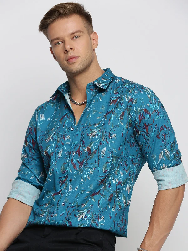 Men's Long - Line Oversized Casual Shirts in Dark Gray for a Relaxed and Modern LookMen Teal Spread Collar Floral Shirt Men's Long - Line Oversized Casual Shirts in Dark Gray for a Relaxed and Modern LookMen Teal Spread Collar Floral Shirt