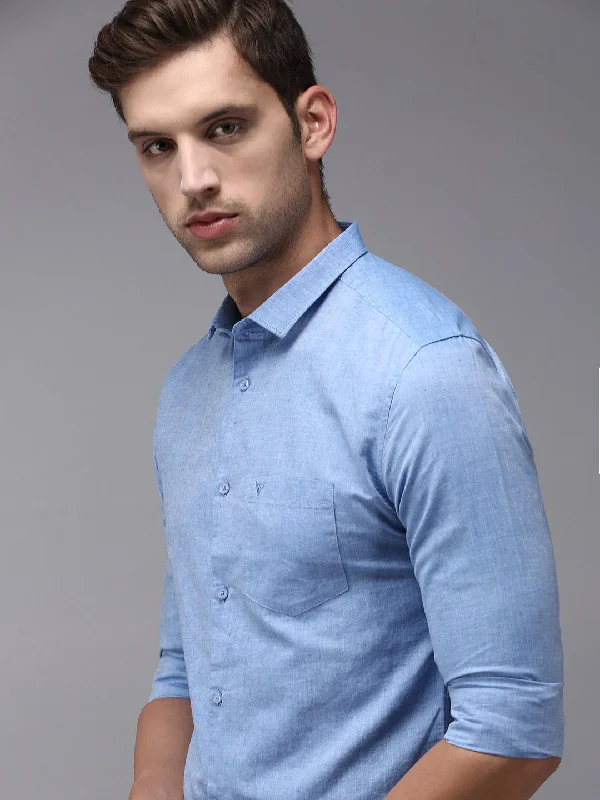 Men's Sustainable Recycled Material Casual Shirts for Eco - Conscious ConsumersMen Blue Solid Casual Shirt Men's Sustainable Recycled Material Casual Shirts for Eco - Conscious ConsumersMen Blue Solid Casual Shirt