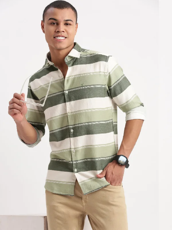 Men's Distressed Denim Casual Shirts with Frayed Edges for a Trendy and Rugged LookMen Horizontal Stripes Green Shirt Men's Distressed Denim Casual Shirts with Frayed Edges for a Trendy and Rugged LookMen Horizontal Stripes Green Shirt