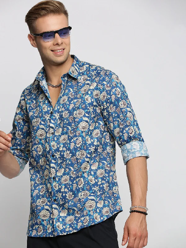 Men's Thermal - Lined Casual Shirts in Black for Added Warmth in Cold WeatherMen Blue Spread Collar Floral Shirt Men's Thermal - Lined Casual Shirts in Black for Added Warmth in Cold WeatherMen Blue Spread Collar Floral Shirt