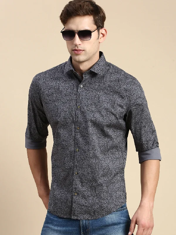 Men's Sustainable Recycled Material Casual Shirts for Eco - Conscious ConsumersMen Grey Printed Casual Shirt Men's Sustainable Recycled Material Casual Shirts for Eco - Conscious ConsumersMen Grey Printed Casual Shirt