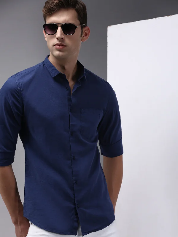Men's Wrinkle - Resistant Polyester Blend Casual Shirts for Easy Travel and MaintenanceMen Blue Solid Casual Shirt Men's Wrinkle - Resistant Polyester Blend Casual Shirts for Easy Travel and MaintenanceMen Blue Solid Casual Shirt