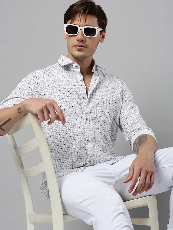 Men's Moisture - Wicking Performance Fabric Casual Shirts for Outdoor ActivitiesMen White Printed Casual Shirt Men's Moisture - Wicking Performance Fabric Casual Shirts for Outdoor ActivitiesMen White Printed Casual Shirt