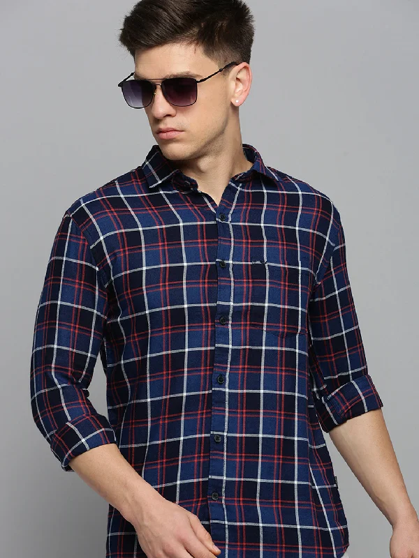 Men's Thermal - Lined Casual Shirts in Black for Added Warmth in Cold WeatherMen Navy Checked Casual Shirt Men's Thermal - Lined Casual Shirts in Black for Added Warmth in Cold WeatherMen Navy Checked Casual Shirt