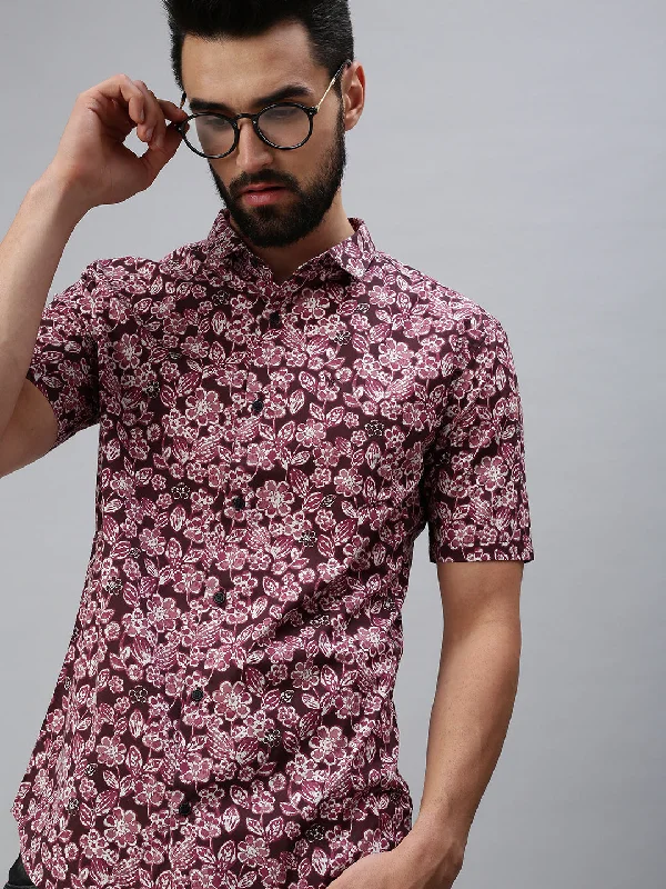 Plus Size Men's Plaid Flannel Casual Shirts in Earth Tones for a Cozy Fall OutfitMen Spread Collar Printed Magenta Shirt Plus Size Men's Plaid Flannel Casual Shirts in Earth Tones for a Cozy Fall OutfitMen Spread Collar Printed Magenta Shirt