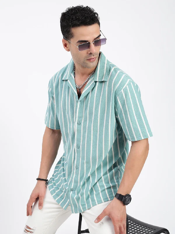 Men's Embroidered Detail Casual Shirts in Beige for a Touch of EleganceMen Striped Blue Relaxed Fit Shirt Men's Embroidered Detail Casual Shirts in Beige for a Touch of EleganceMen Striped Blue Relaxed Fit Shirt
