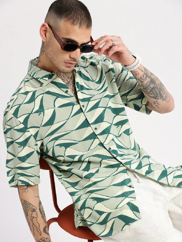 Men's Graphic - Printed Casual Shirts with Pop - Culture References for a Fun and Stylish LookMen Spread Collar Abstract Green Casual Shirt Men's Graphic - Printed Casual Shirts with Pop - Culture References for a Fun and Stylish LookMen Spread Collar Abstract Green Casual Shirt