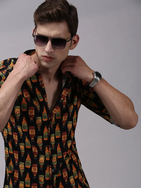 Men's Distressed Denim Casual Shirts with Frayed Edges for a Trendy and Rugged LookMen Black Printed Casual Shirt Men's Distressed Denim Casual Shirts with Frayed Edges for a Trendy and Rugged LookMen Black Printed Casual Shirt