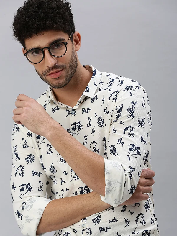 Men's Retro - Style Hawaiian Print Casual Shirts in Bold Patterns for a Tropical VacationMen Cream Printed Casual Shirt Men's Retro - Style Hawaiian Print Casual Shirts in Bold Patterns for a Tropical VacationMen Cream Printed Casual Shirt