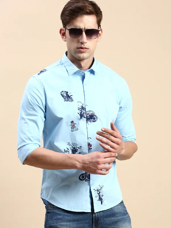 Men's Sustainable Recycled Material Casual Shirts for Eco - Conscious ConsumersMen Blue Printed Casual Shirt Men's Sustainable Recycled Material Casual Shirts for Eco - Conscious ConsumersMen Blue Printed Casual Shirt