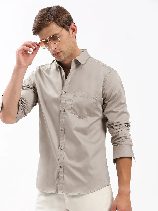Men's Shearling - Lined Collar Casual Shirts in Brown for a Rustic and Warm AppealMen Spread Collar Solid Beige Shirt Men's Shearling - Lined Collar Casual Shirts in Brown for a Rustic and Warm AppealMen Spread Collar Solid Beige Shirt