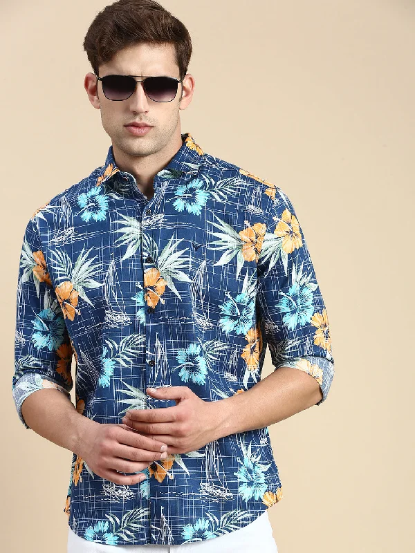 Men's Slim - Fit Printed Floral Casual Shirts in Pastel Colors for a Spring - Inspired VibeMen Teal Printed Casual Shirt Men's Slim - Fit Printed Floral Casual Shirts in Pastel Colors for a Spring - Inspired VibeMen Teal Printed Casual Shirt