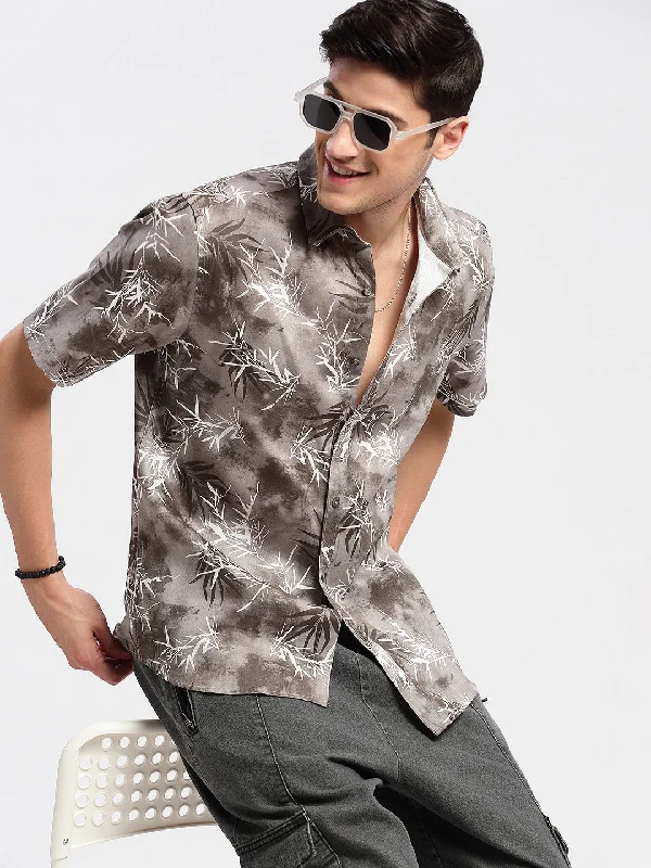 Men's Wrinkle - Resistant Polyester Blend Casual Shirts for Easy Travel and MaintenanceMen Spread Collar Floral Grey Casual Shirt Men's Wrinkle - Resistant Polyester Blend Casual Shirts for Easy Travel and MaintenanceMen Spread Collar Floral Grey Casual Shirt