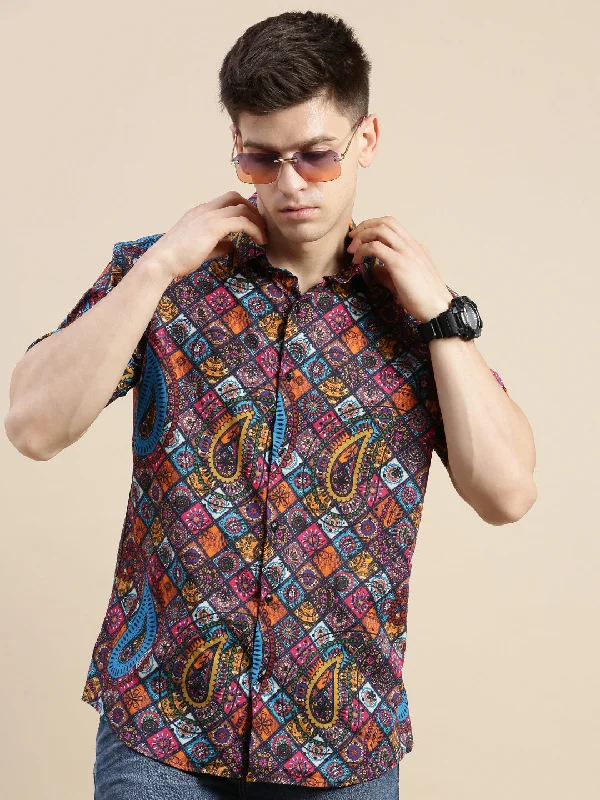 Men's Embroidered Detail Casual Shirts in Beige for a Touch of EleganceMen Multi Printed Casual Shirt Men's Embroidered Detail Casual Shirts in Beige for a Touch of EleganceMen Multi Printed Casual Shirt