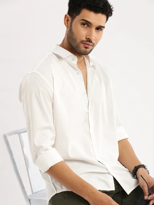 Men's Moisture - Wicking Performance Fabric Casual Shirts for Outdoor ActivitiesMen White Spread Collar Solid Shirt Men's Moisture - Wicking Performance Fabric Casual Shirts for Outdoor ActivitiesMen White Spread Collar Solid Shirt