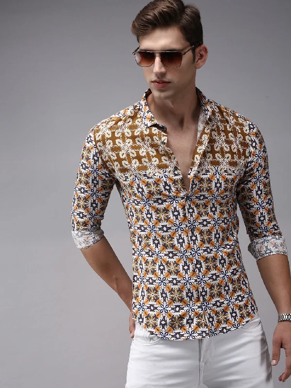 Men's Organic Cotton Casual Shirts with a Soft Handfeel for Everyday ComfortMen Brown Printed Casual Shirt Men's Organic Cotton Casual Shirts with a Soft Handfeel for Everyday ComfortMen Brown Printed Casual Shirt