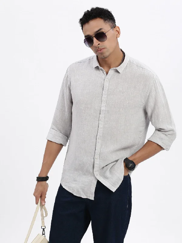Men's Sustainable Recycled Material Casual Shirts for Eco - Conscious ConsumersMen Grey Solid Slim Fit Shirt Men's Sustainable Recycled Material Casual Shirts for Eco - Conscious ConsumersMen Grey Solid Slim Fit Shirt