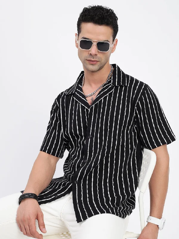 Men's Short - Sleeve Linen Casual Shirts in Light Khaki for a Breathable Summer OptionMen Striped Black Relaxed Fit Shirt Men's Short - Sleeve Linen Casual Shirts in Light Khaki for a Breathable Summer OptionMen Striped Black Relaxed Fit Shirt