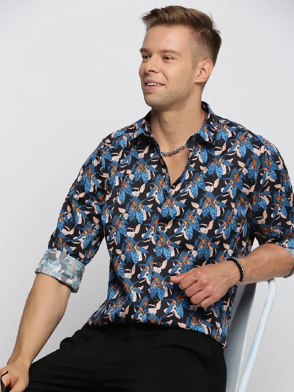 Men's Retro - Style Hawaiian Print Casual Shirts in Bold Patterns for a Tropical VacationMen Blue Spread Collar Floral Shirt Men's Retro - Style Hawaiian Print Casual Shirts in Bold Patterns for a Tropical VacationMen Blue Spread Collar Floral Shirt