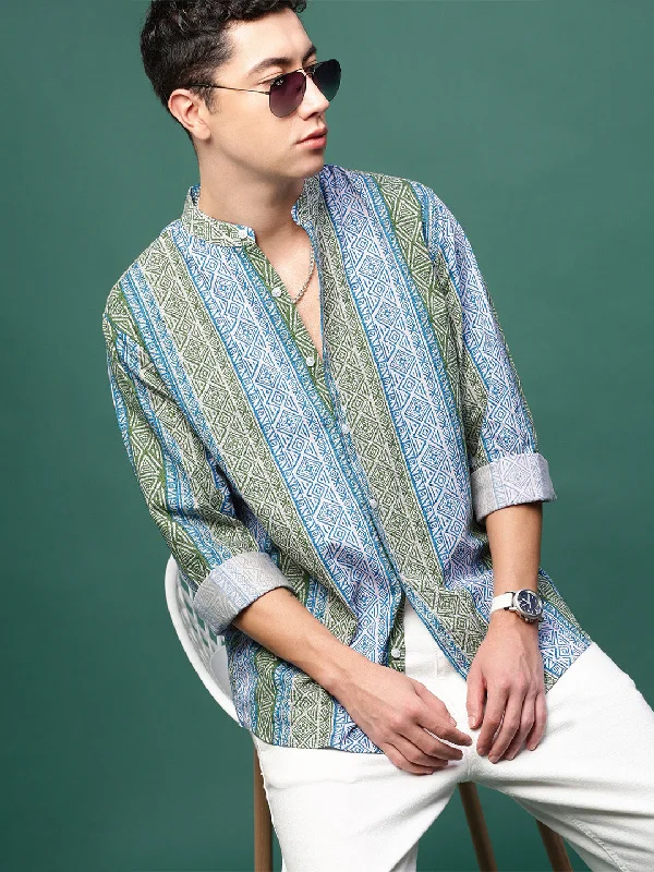 Men's Button - Down Oxford Casual Shirts in Crisp White for a Classic and Versatile StyleMen Blue Geometric Slim Fit Striped Shirt Men's Button - Down Oxford Casual Shirts in Crisp White for a Classic and Versatile StyleMen Blue Geometric Slim Fit Striped Shirt