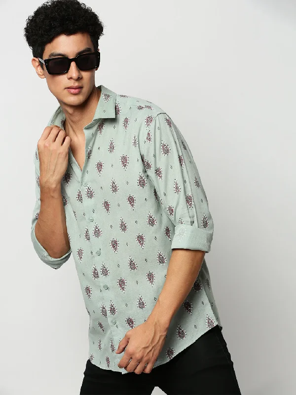 Plus Size Men's Striped Chambray Casual Shirts with a Spread Collar for a Preppy AppearanceMen Green Printed Casual Casual Shirts Plus Size Men's Striped Chambray Casual Shirts with a Spread Collar for a Preppy AppearanceMen Green Printed Casual Casual Shirts