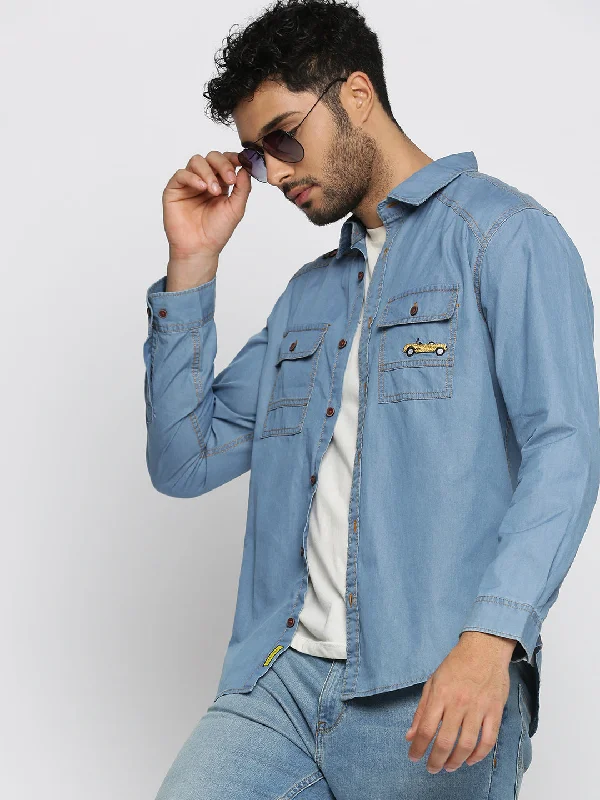 Men's Thermal - Lined Casual Shirts in Black for Added Warmth in Cold WeatherMen Blue Spread Collar Solid Oversized Shirt Men's Thermal - Lined Casual Shirts in Black for Added Warmth in Cold WeatherMen Blue Spread Collar Solid Oversized Shirt