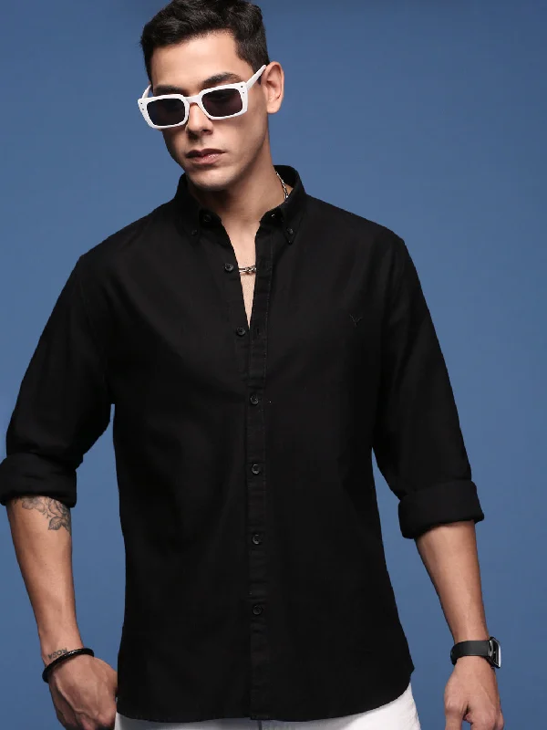 Men's Thermal - Lined Casual Shirts in Black for Added Warmth in Cold WeatherMen Solid Black Slim Fit Shirt Men's Thermal - Lined Casual Shirts in Black for Added Warmth in Cold WeatherMen Solid Black Slim Fit Shirt