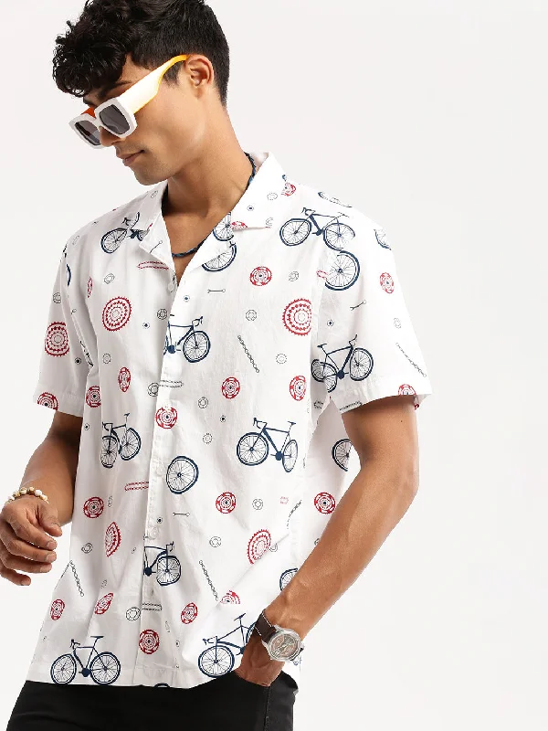 Men's Slim - Fit Printed Floral Casual Shirts in Pastel Colors for a Spring - Inspired VibeMen White Cuban Collar Graphic Shirt Men's Slim - Fit Printed Floral Casual Shirts in Pastel Colors for a Spring - Inspired VibeMen White Cuban Collar Graphic Shirt