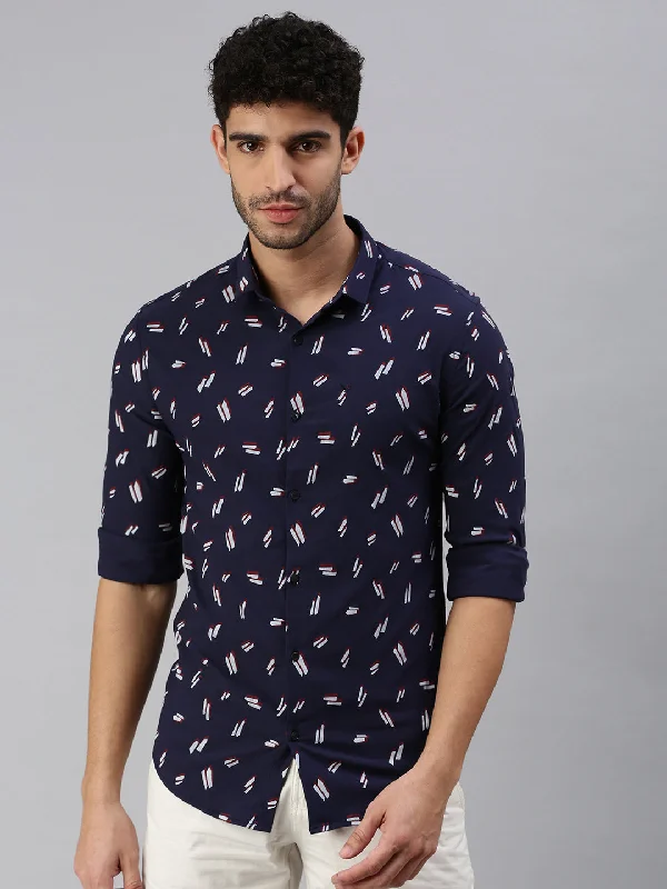 Men's Embroidered Detail Casual Shirts in Beige for a Touch of EleganceMen Navy Blue Printed Casual Shirt Men's Embroidered Detail Casual Shirts in Beige for a Touch of EleganceMen Navy Blue Printed Casual Shirt