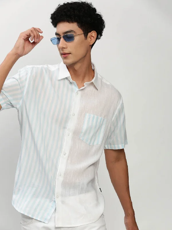 Men's Moisture - Wicking Performance Fabric Casual Shirts for Outdoor ActivitiesMen White Striped Casual Casual Shirts