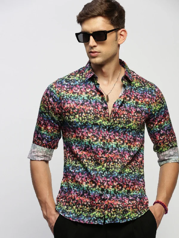 Men's Two - Tone Contrast Panel Casual Shirts in White and Navy for a Stylish and Eye - Catching DesignMen Black Floral Shirt Men's Two - Tone Contrast Panel Casual Shirts in White and Navy for a Stylish and Eye - Catching DesignMen Black Floral Shirt