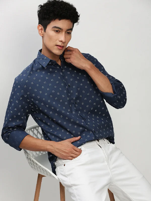 Men's Sustainable Recycled Material Casual Shirts for Eco - Conscious ConsumersMen Navy Printed Casual Casual Shirts Men's Sustainable Recycled Material Casual Shirts for Eco - Conscious ConsumersMen Navy Printed Casual Casual Shirts