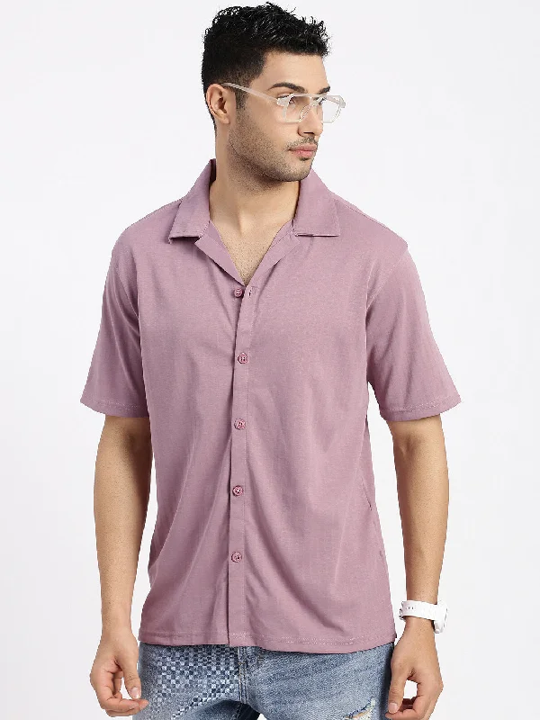 Men's Short - Sleeve Linen Casual Shirts in Light Khaki for a Breathable Summer OptionMen Mauve Cuban Collar Solid Shirt Men's Short - Sleeve Linen Casual Shirts in Light Khaki for a Breathable Summer OptionMen Mauve Cuban Collar Solid Shirt