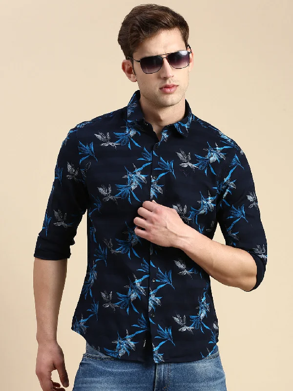 Men's Shearling - Lined Collar Casual Shirts in Brown for a Rustic and Warm AppealMen Navy Printed Casual Shirt Men's Shearling - Lined Collar Casual Shirts in Brown for a Rustic and Warm AppealMen Navy Printed Casual Shirt