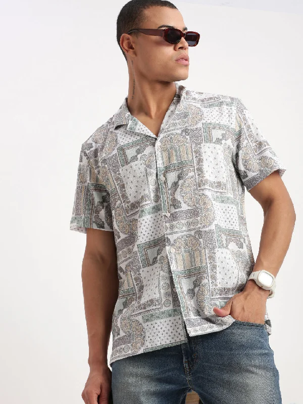 Men's Retro - Style Hawaiian Print Casual Shirts in Bold Patterns for a Tropical VacationMen Cuban Collar Ethnic Motifs Off White Shirt Men's Retro - Style Hawaiian Print Casual Shirts in Bold Patterns for a Tropical VacationMen Cuban Collar Ethnic Motifs Off White Shirt