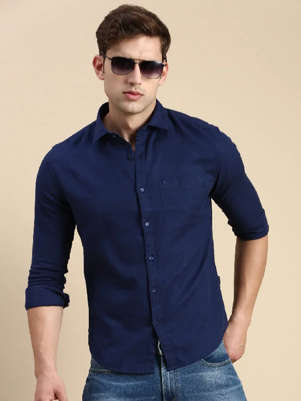 Plus Size Men's Plaid Flannel Casual Shirts in Earth Tones for a Cozy Fall OutfitMen Navy Solid Casual Shirt Plus Size Men's Plaid Flannel Casual Shirts in Earth Tones for a Cozy Fall OutfitMen Navy Solid Casual Shirt