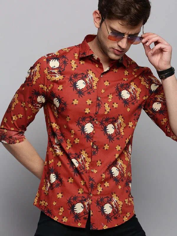 Men's Moisture - Wicking Performance Fabric Casual Shirts for Outdoor ActivitiesMen Rust Printed Casual Shirt Men's Moisture - Wicking Performance Fabric Casual Shirts for Outdoor ActivitiesMen Rust Printed Casual Shirt