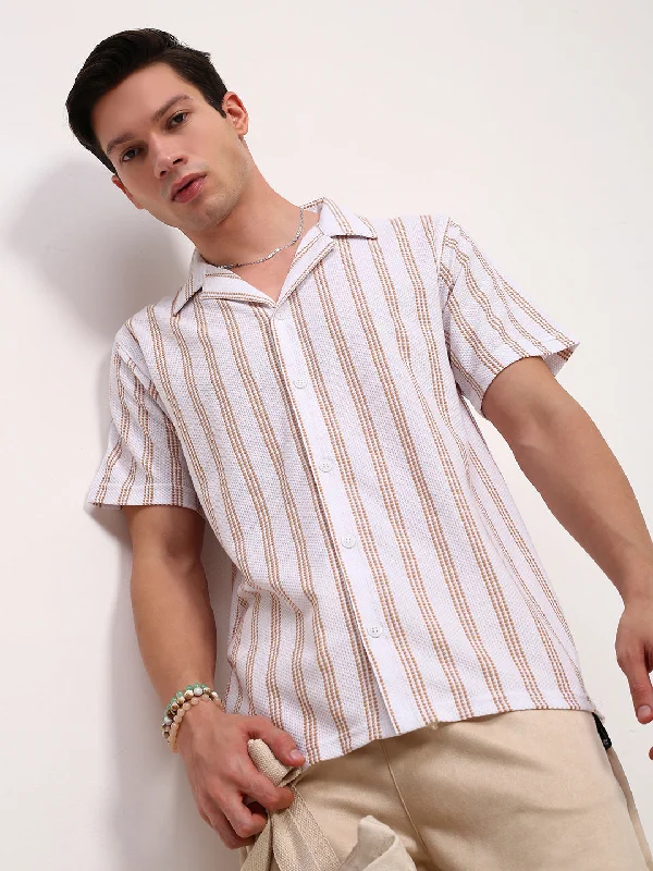 Men's Long - Line Oversized Casual Shirts in Dark Gray for a Relaxed and Modern LookMen White Striped Cuban Collar Shirt Men's Long - Line Oversized Casual Shirts in Dark Gray for a Relaxed and Modern LookMen White Striped Cuban Collar Shirt
