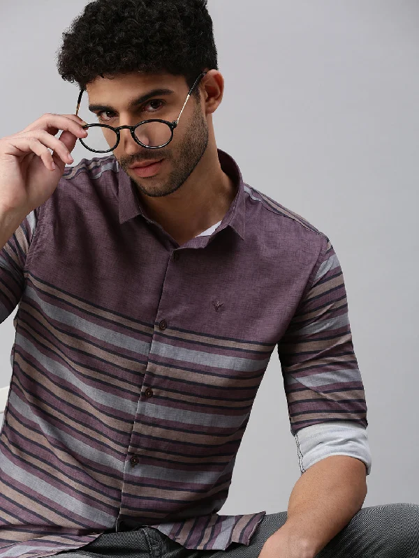 Men's Long - Line Oversized Casual Shirts in Dark Gray for a Relaxed and Modern LookMen Mauve Striped Casual Shirt Men's Long - Line Oversized Casual Shirts in Dark Gray for a Relaxed and Modern LookMen Mauve Striped Casual Shirt